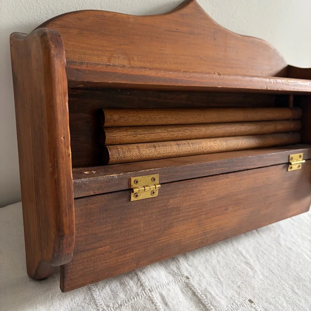 Convertible Wooden Wall Shelf with Interior Hanging Rods Vintage
